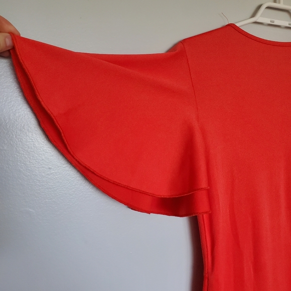 NWOT SHEIN Mulvari Ruffle Trim Butterfly Sleeve Dress - Orange Red - Size Small - Picture 4 of 12